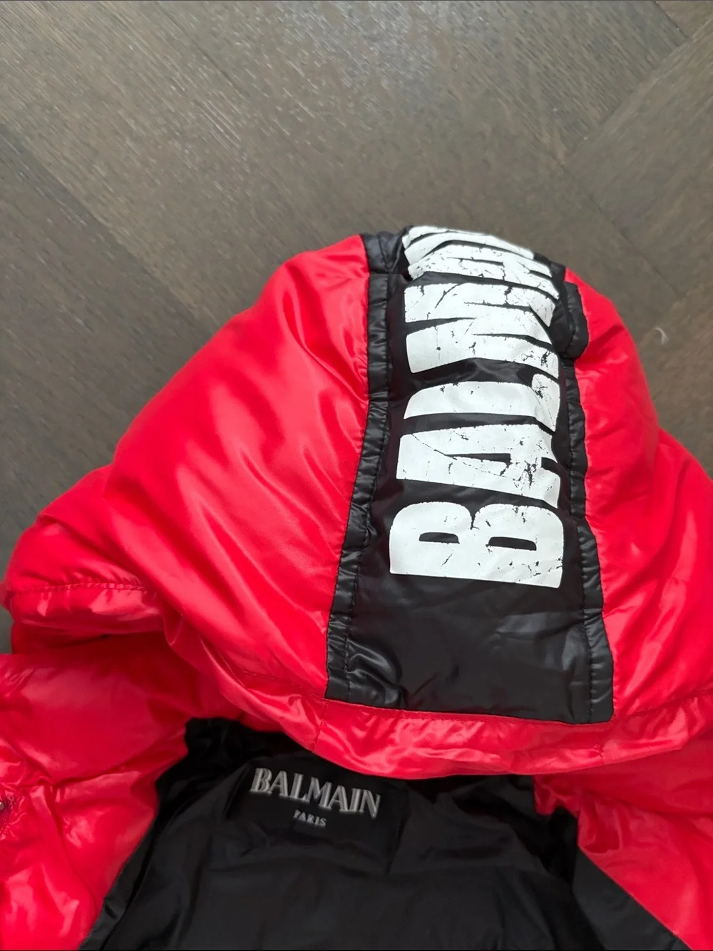 Balmain Paris Red Quilted Hooded Kids Jacket